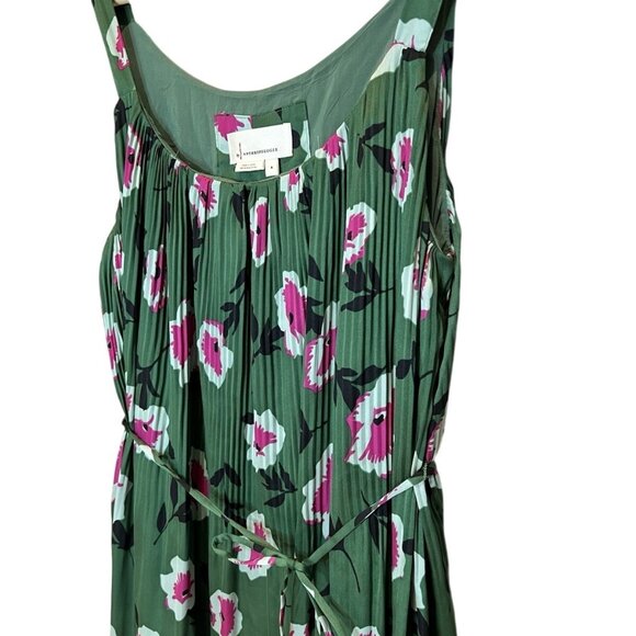 Anthropologie Women's Pleated Floral Dress Small Size Belted Green Colorful - Picture 8 of 13